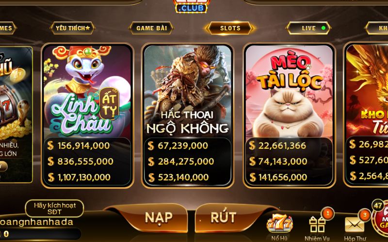 giao diện nổ hũ Hitclub với jackpot hấp dẫn
