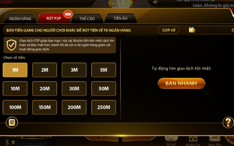 giao diện rút tiền Hitclub với nhiều phương thức