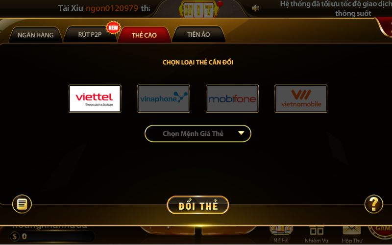 người chơi thực hiện rút tiền Hitclub thành công